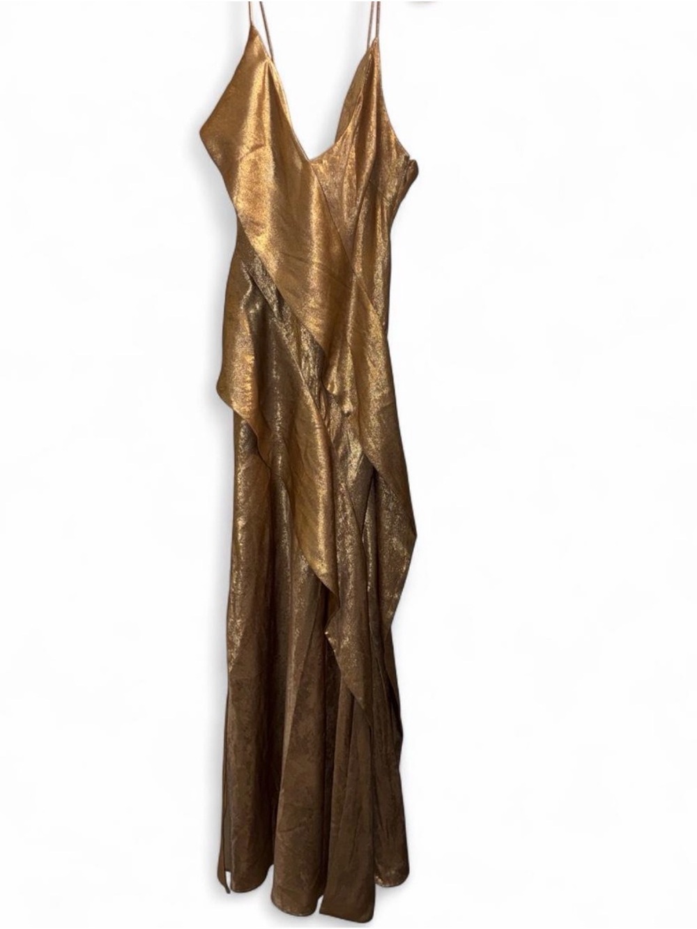 Acler Queensbridge Metallic Gold Draped Slip Maxi Dress